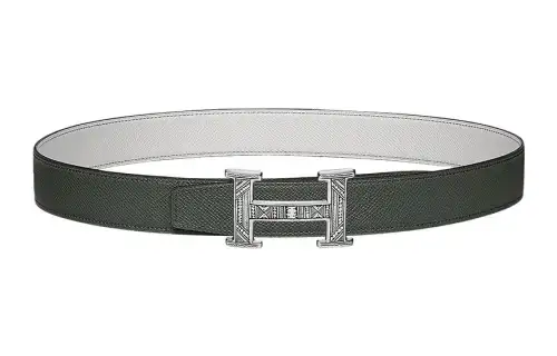 HERMES Togo Cow Leather Belts Men's Gray Width 3.2cm