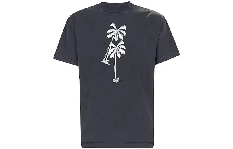 PALM ANGELS T Shirts Men's Gray Crew Neck Moderate Straight Fit