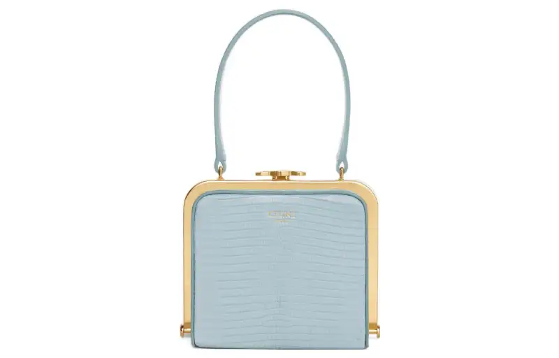 CELINE Lana Lizard Skin Makeup Box Handbag Women's Ice Blue