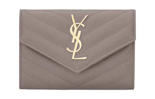 SAINT LAURENT Cassandre Cow Leather Envelope Bag Wallet Small Women's Gray