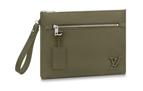 LOUIS VUITTON Cow Leather Clutch Regular Men's Khaki Green