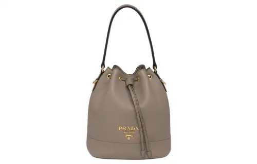 PRADA Calfskin Leather Bucket Bag, Portable Crossbody Bag, Shoulder Bag Women's Light Gray