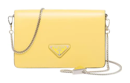 PRADA Shiny Leather Crossbody Bag, Shoulder Bag Women's Yellow