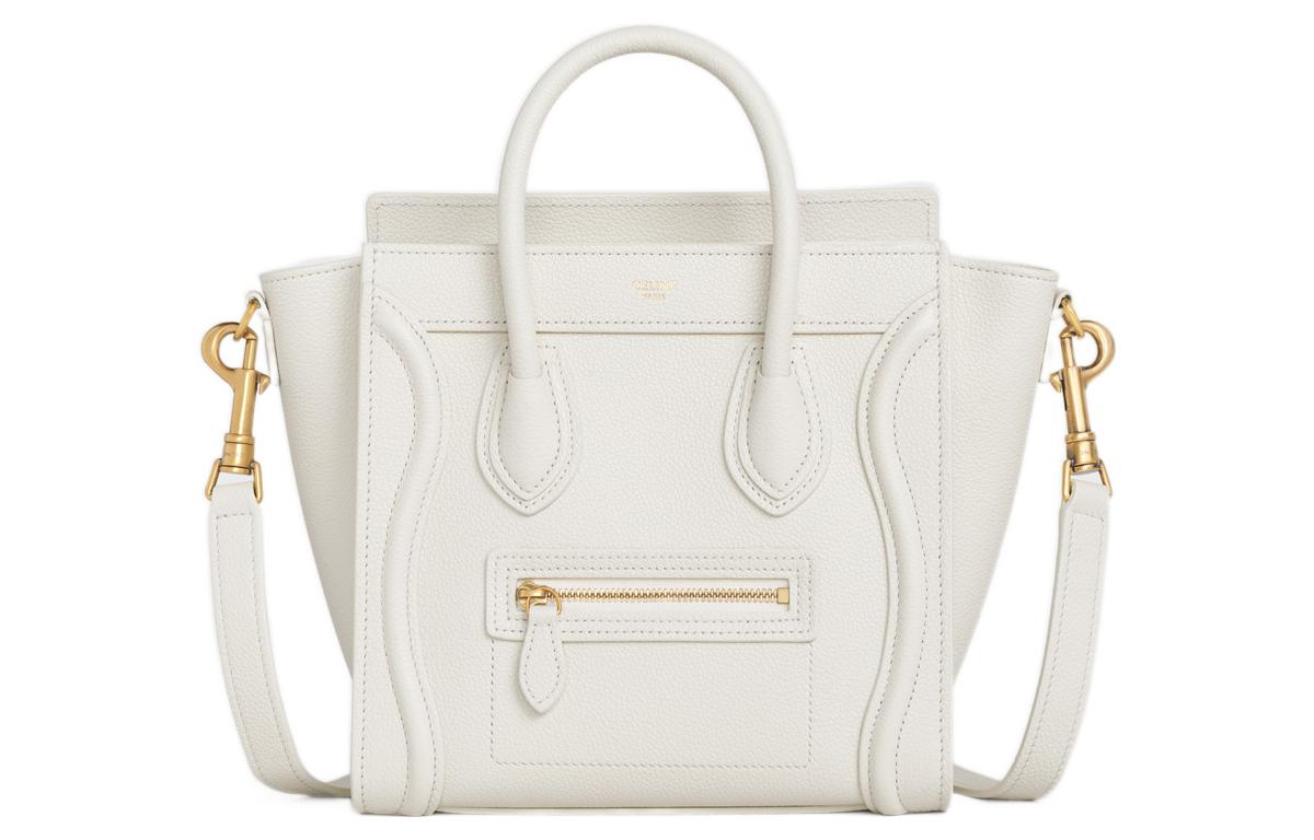 CELINE Luggage Calfskin Smiley Face Bag, Shoulder Bag, Crossbody Bag, Handbag Extra Mini Women's White