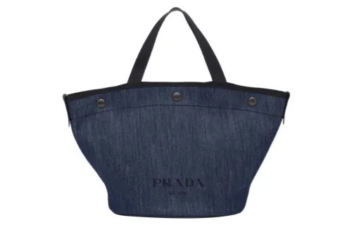 PRADA Denim With Leather Tote Bag, Shopping Bag, Shoulder Bag, Crossbody Bag, Handbag Small Women's Marine Blue/Black