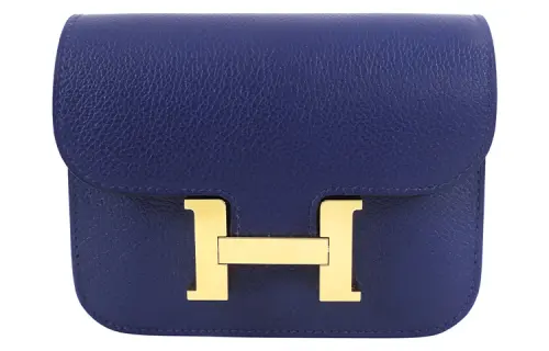 HERMES Constance Slim Gold tone Lock Evercolor Leather Card Holder, Coin Purse, Fanny Pack Women's