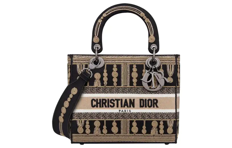 DIOR Lady D Lite Embroidery Handbag Shoulder Bag, Crossbody Bag, Handbag Medium Women's Brown/Black