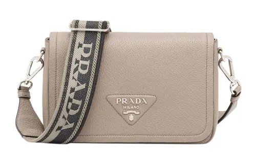 PRADA Leather Shoulder Bag, Crossbody Bag Small Women's Gray