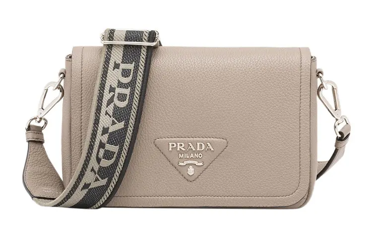 PRADA Leather Shoulder Bag, Crossbody Bag Small Women's Gray