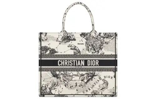 DIOR BookTote Embroidery Tote Bag, Shopping Bag, Handbag Large Women's Beige/Black