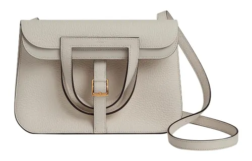 HERMES Halzan Clemence Bullock Leather Shoulder Bag, Crossbody Bag, Handbag Women's 8L Beton Glacier White