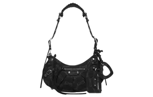 Balenciaga Le Cagole Denim Crescent Bag, Dumpling Bag, Crossbody Bag, Shoulder Bag Women's Black