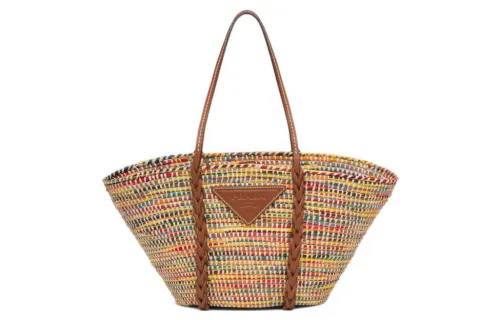 PRADA Straw And Wicker With Leather Tote Bag, Shopping Bag, Shoulder Bag, Handbag Women's Multicolor
