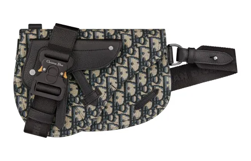 DIOR Jacquard Canvas Shoulder Bag, Crossbody Bag Men's Black & Beige