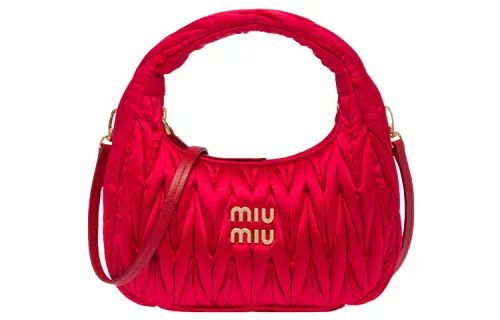 MIU MIU Matelassé Satin Portable Crossbody Bag, Shoulder Bag Regular Women's Red