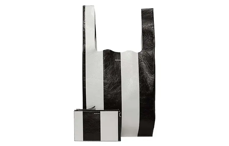 Balenciaga Leather Shopping Bag Handbag Regular Women's Black/White