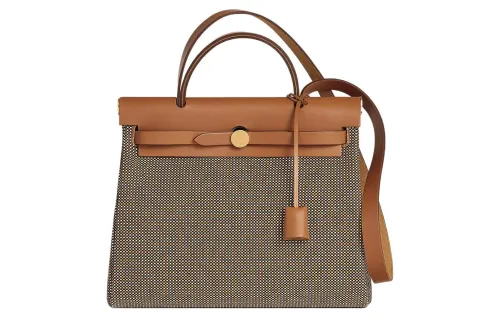 HERMES Herbag Zip Viking Quadrille Canvas And Hunter Cow Leather Shoulder Bag, Crossbody Bag, Handbag 31 Unisex
