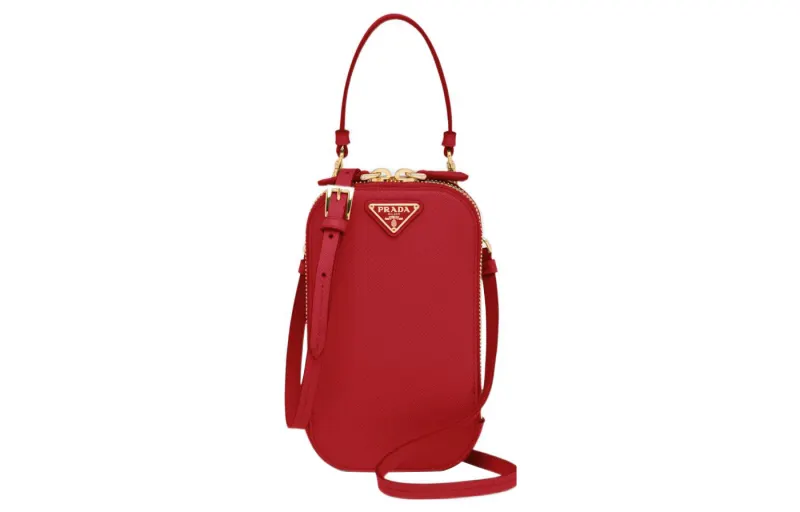 PRADA Saffiano Leather Shoulder Bag, Crossbody Bag, Handbag Mini Women's Red