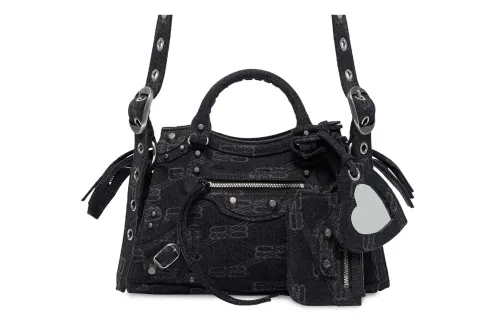 Balenciaga Neo Cagole Denim With Cotton Shoulder Bag, Crossbody Bag, Handbag Extra Small Women's Black