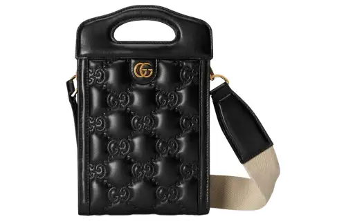 GUCCI GG Matelassé Leather Tote Cell Phone Pouch Crossbody Bag, Handbag Mini Women's Black