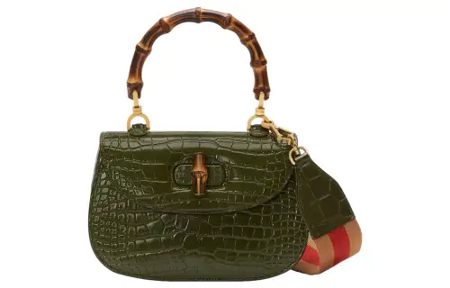 GUCCI Bamboo 1947 Crocodile Leather Shoulder Bag, Crossbody Bag, Handbag Small Women's Dark Green