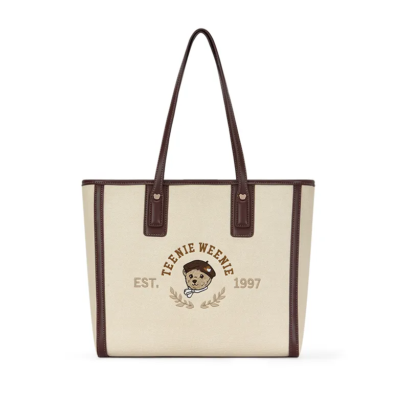 Teenie Weenie PU And Canvas Basket Bag, Tote Bag, Shopping Bag, Handbag, Shoulder Bag Women's