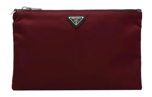 PRADA Saffiano Leather Clutch Men's Dark Red