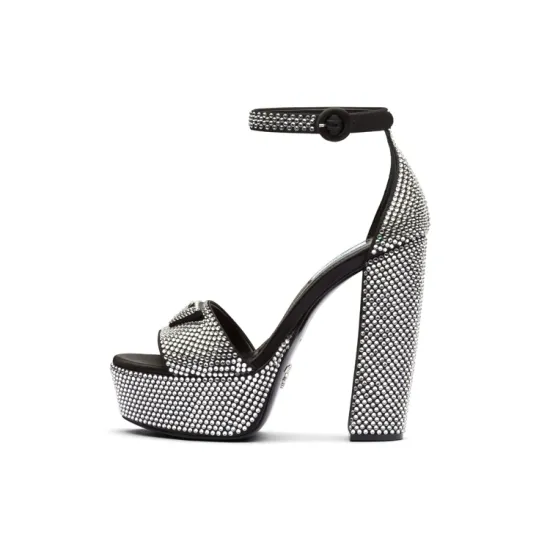 PRADA 135mm Crystal Platform Sandals Black Satin