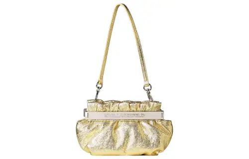 KARL LAGERFELD / Karl Lagerfeld Jeans Leather With Sheepskin Detail One Shoulder Clutch Women's Gold
