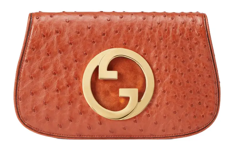 GUCCI Blondie Ostrich Leather Portable Crossbody Bag, Shoulder Bag Women's Dark Orange