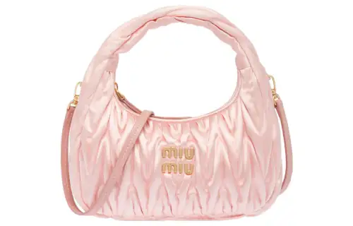 MIU MIU Matelassé Satin Leather Portable Crossbody Bag, Shoulder Bag Women's Orchid Powder