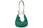 GUCCI Attache Ostrich Leather With Webbing Trim Crescent Bag Handbag, Shoulder Bag Mini Women's Green