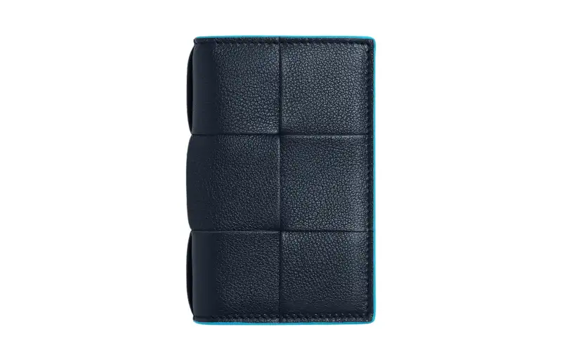 Bottega Veneta Grained Calfskin Card Holder Men's Space Gray/Pool Blue