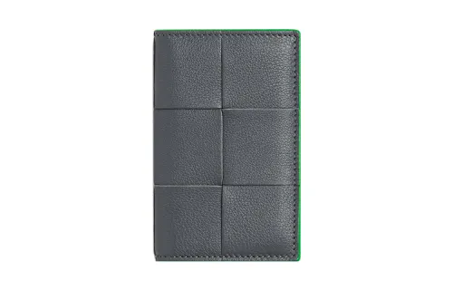 Bottega Veneta Grained Calfskin Card Holder Men's Gray/Green