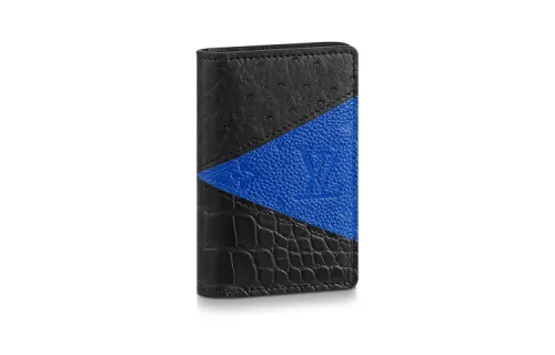 LOUIS VUITTON Crocodile Leather & Ostrich Leather Wallet Men's Black/Blue