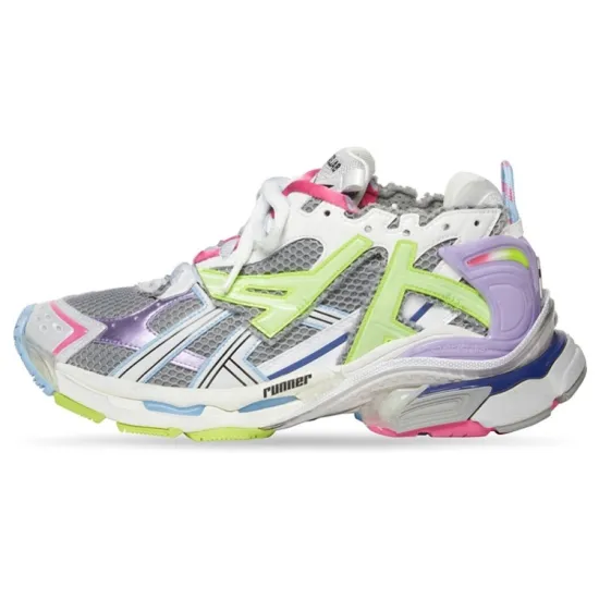 Balenciaga Runner Leather Free Grey Light Purple Neon Yellow White