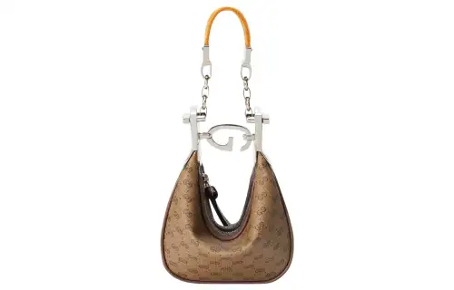 GUCCI Attache Canvas With Webbing Trim Crescent Bag Handbag, Shoulder Bag Mini Women's Brown