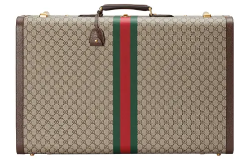 GUCCI Canvas With Leather Trim Portable Suitcase Travel Bag Hard Case Women's Ebony