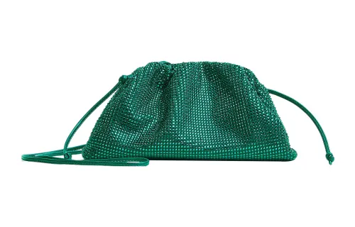 Bottega Veneta POUCH Cloud Bag Rhinestone Satin Embroidery One Shoulder Crossbody Clutch Mini Women's Jadeite Color