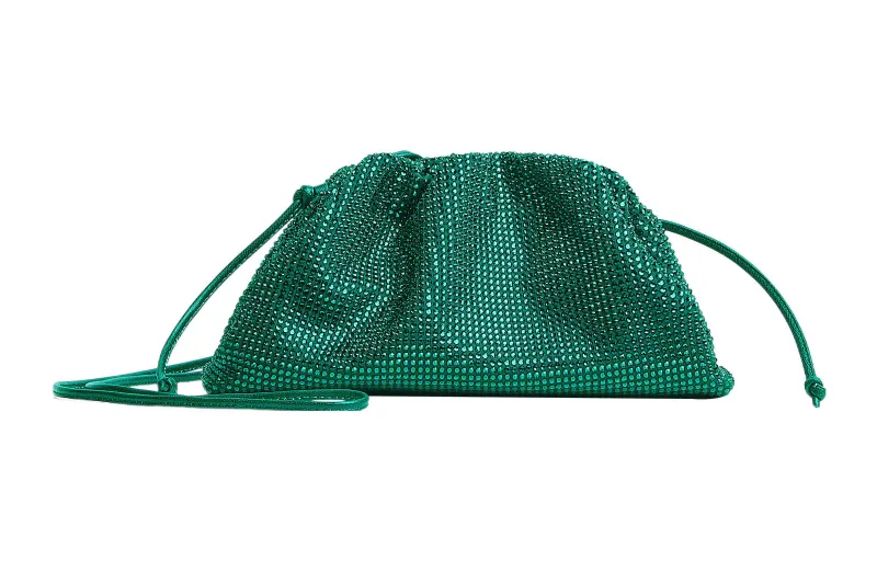 Bottega Veneta POUCH Cloud Bag Rhinestone Satin Embroidery One Shoulder Crossbody Clutch Mini Women's Jadeite Color