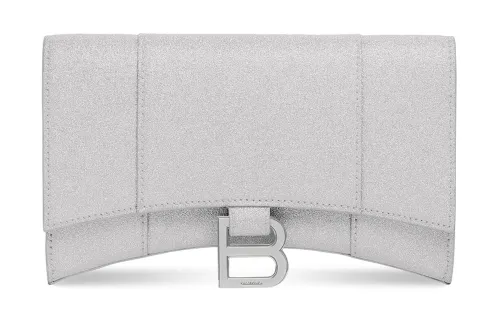 Balenciaga Hourglass Xs Wallet On Chain In Sparkling Fabric Silver