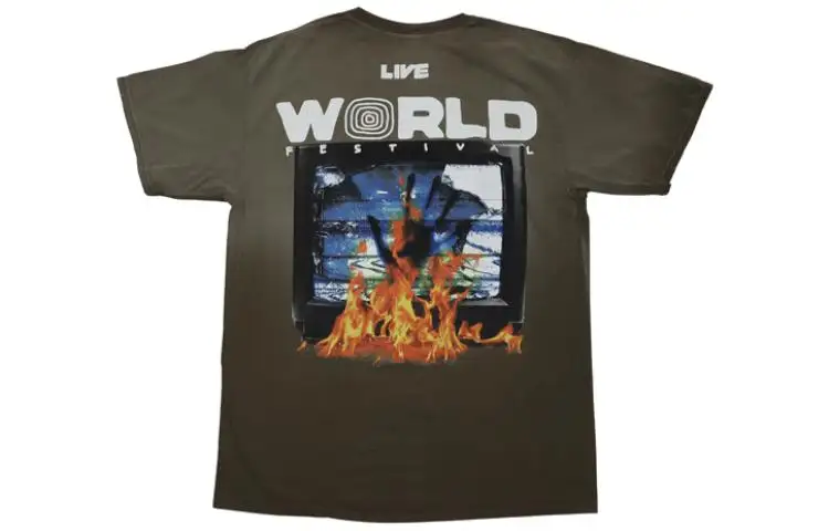 Travis Scott T Shirts Men's Umber Crew Neck Moderate Straight Fit