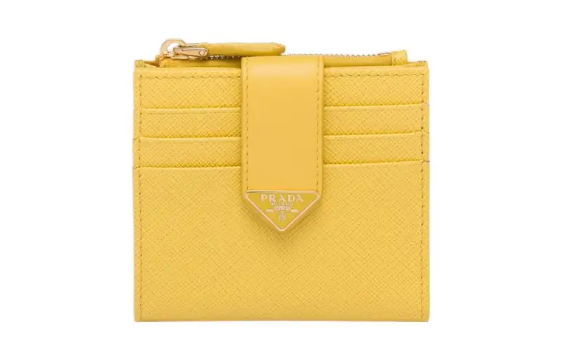 PRADA Leather Wallet Small Women's Yellow