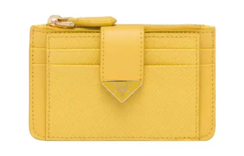 PRADA Saffiano Leather Card Holder Card Holder Women's Yellow