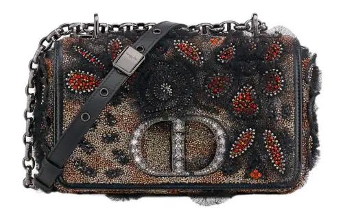 DIOR Caro Embroidery With Cow Leather Handheld Shoulder Bag, Crossbody Bag Small Women's Black