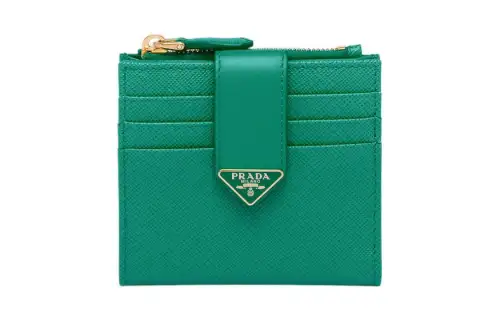 PRADA Saffiano Leather Card Holder, Wallet Small Women's Green