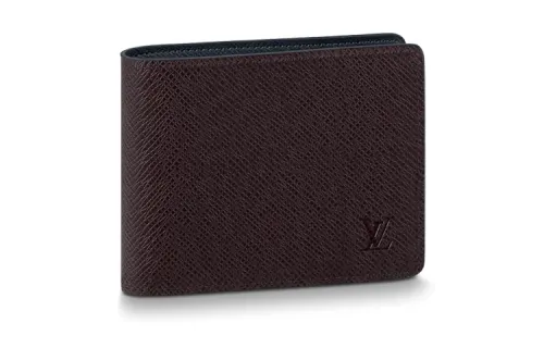 LOUIS VUITTON Slender Taiga Cow Leather Card Holder, Wallet Men's Brown/Marine Blue