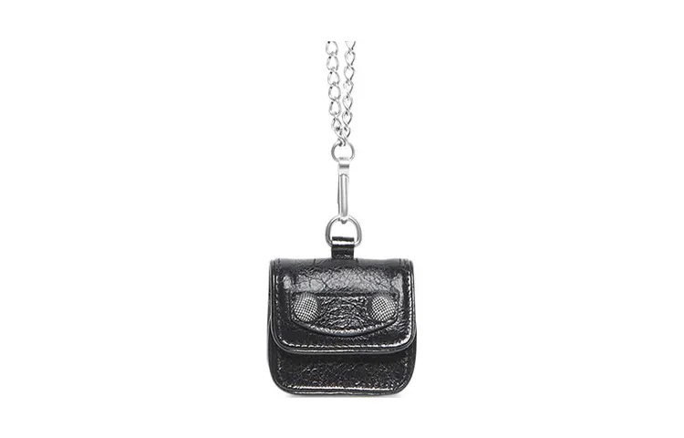 Balenciaga Le Cagole Fine Grained Sheepskin Earphone Case Women's Black