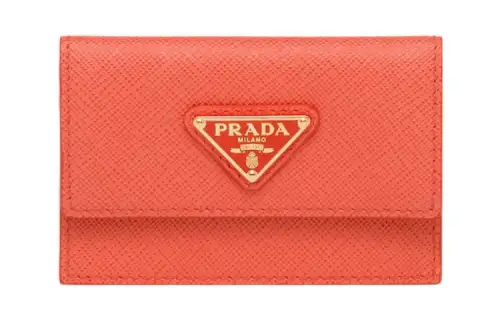 PRADA Saffiano Leather Card Holder Card Holder Women's Orange
