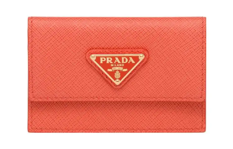 PRADA Saffiano Leather Card Holder Card Holder Women's Orange